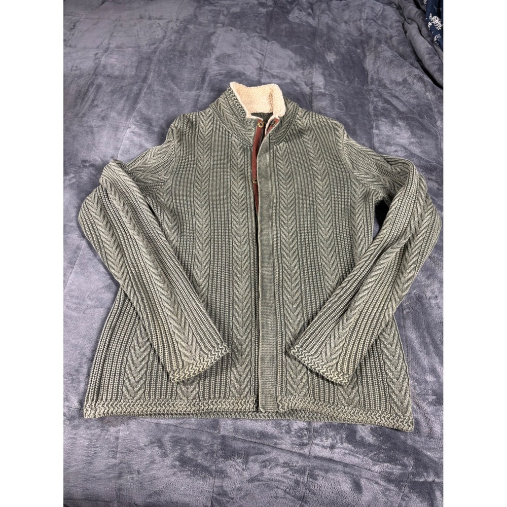Carbon 2 Cobalt Mens S Full Zip Cardigan Sweater Sherpa Collar Green Gray Chunky